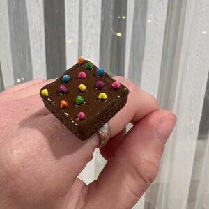 COSMIC BROWNIE RING POLYMER CLAY ADJUSTABLE HANDMADE BRAND NEW JEWELRY UNISEX